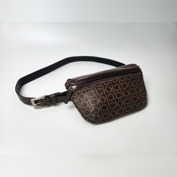 Calvin Klein Belt Bag Fanny Pack Brown Leather Fanny Pack Small Medium Crossbody - Picture 1 of 7